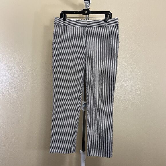 Ann Taylor Devin Fit Seersucker Pants Sz 8 Blue White cropped ankle womens - Picture 1 of 10